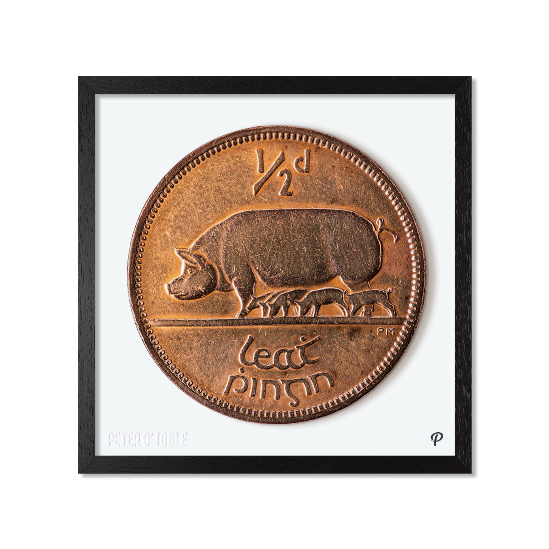 Half Penny/Leath Phingin Sow & Piglets Coin Print (Framed)