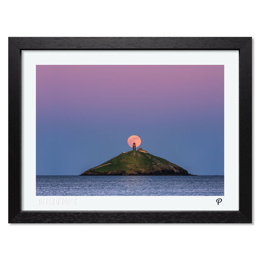 Pink Moon Over Ballycotton Lighthouse Print (Landscape Framed)