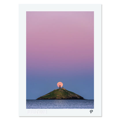 Pink Moon Over Ballycotton Lighthouse Print (Portrait)