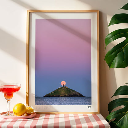 Pink Moon Over Ballycotton Lighthouse Print (Portrait)